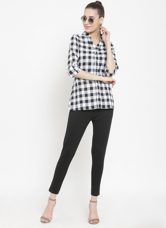 Indietoga Checked Slim Fit Mandarin Collar Casual Cotton Shirt - Image 5